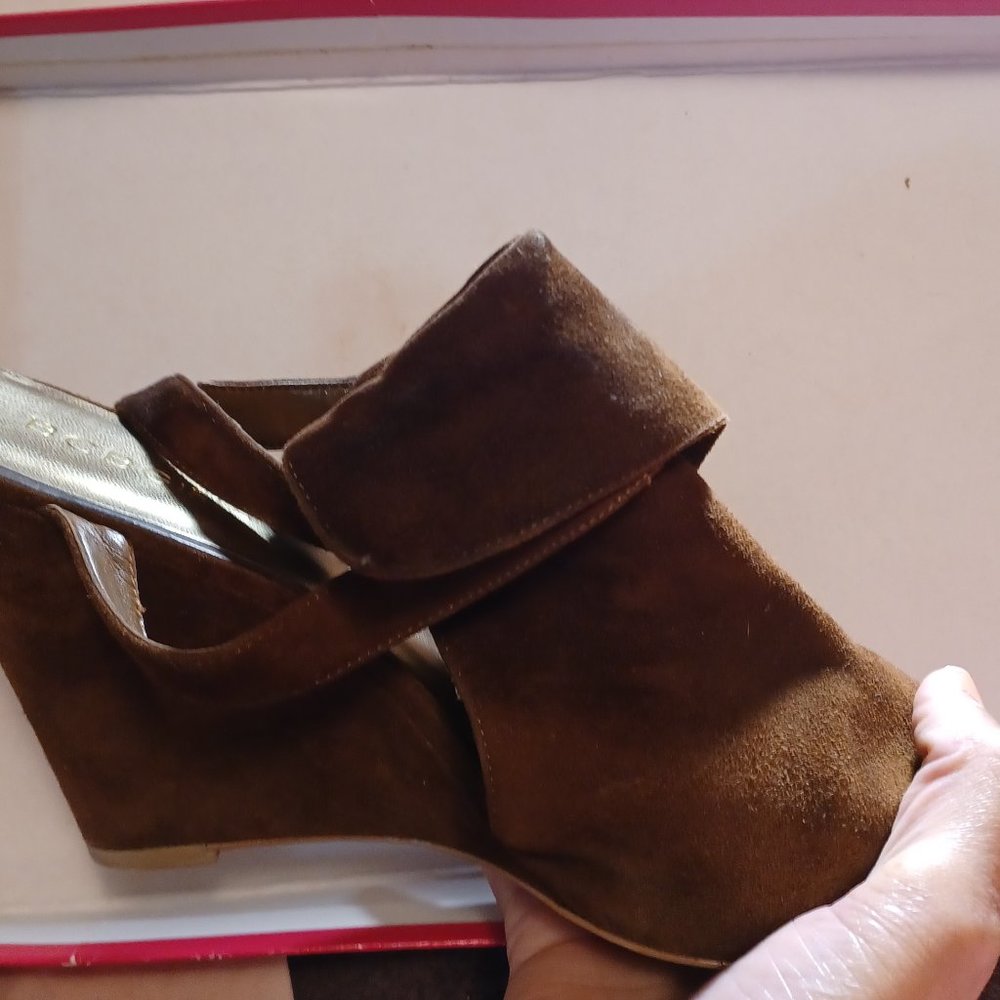 Brown Suede Peep-toe Booties